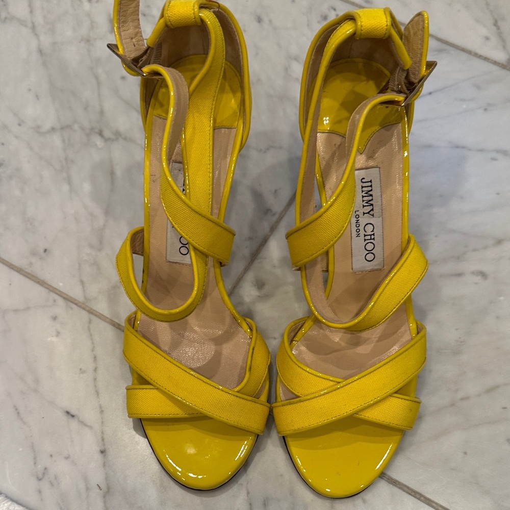 Jimmy Choo Yellow Patent & Leather Strappy Sandals